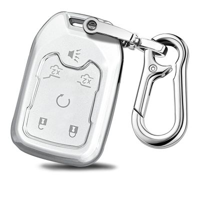 RFSRZ Key Fob Case Fit for Chevy Suburban Tahoe GMC Terrain Yukon XL Smart 6 Buttons Soft TPU Full Cover Remote Protector (Silver)