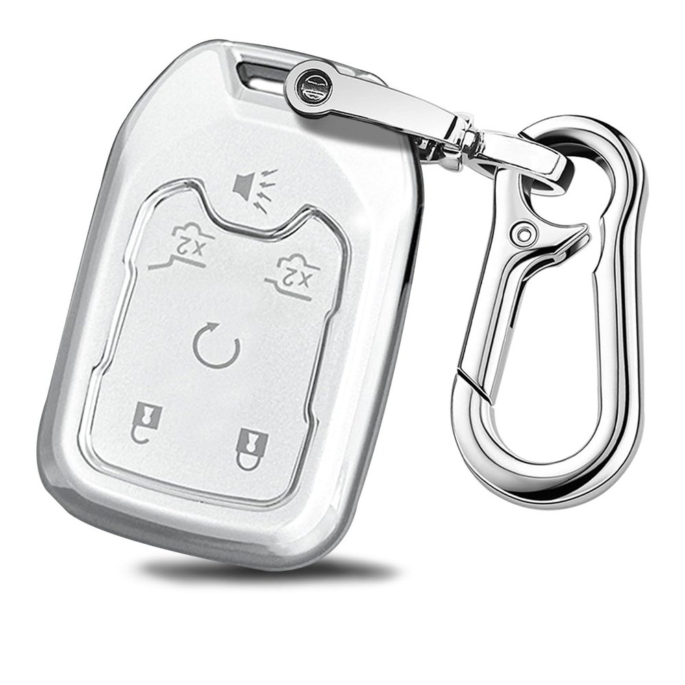 RFSRZ Key Fob Case Fit for Chevy Suburban Tahoe GMC Terrain Yukon XL Smart 6 Buttons Soft TPU Full Cover Remote Protector (Silver)