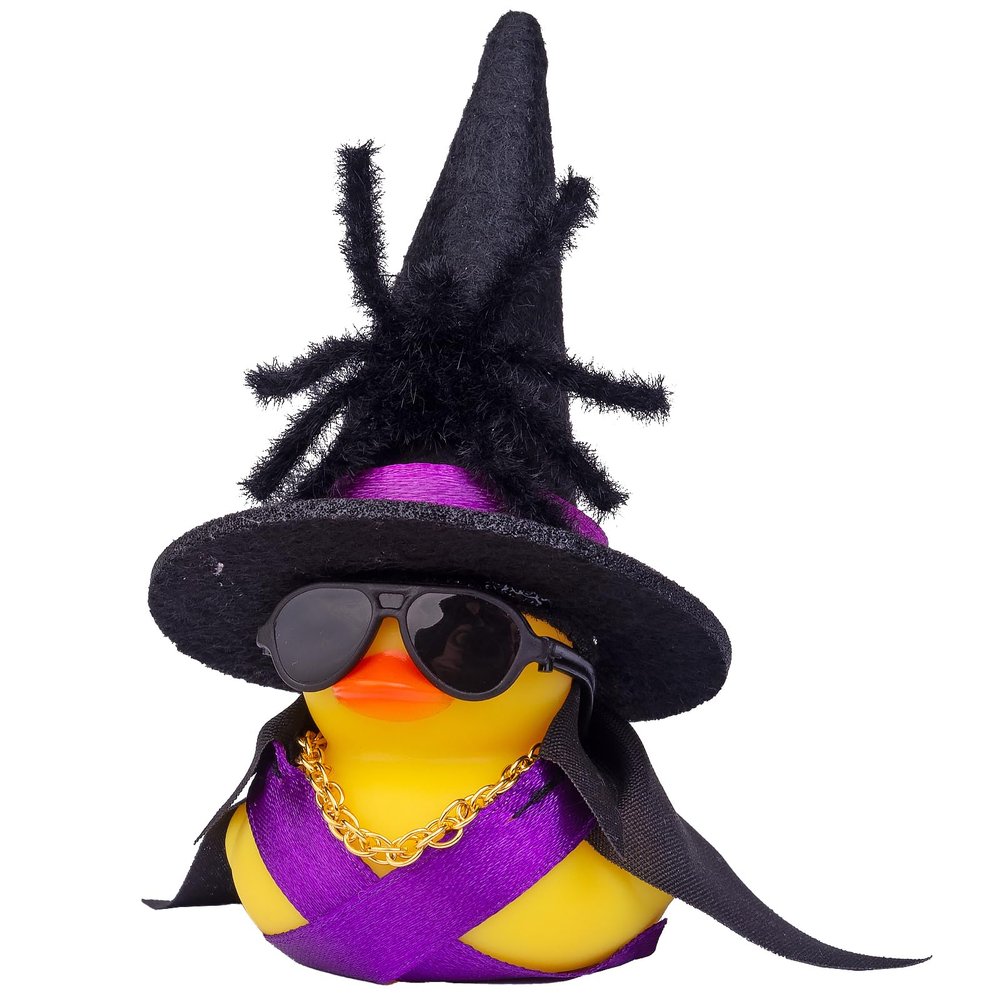 CoFuBcad Halloween Rubber Duck Car Ornament, Rubber Duck Car Dashboard Spider Halloween Accessories Decor with Mini Witch Hat Necklace Sunglasses Cloak