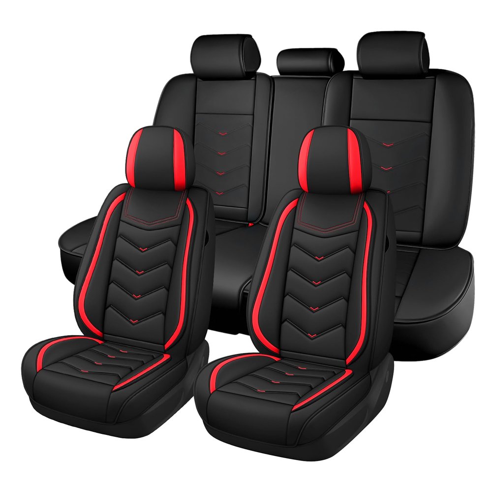 ZWCS Car Seat Cover for Subaru WRX STI 2015-2021, Seat Covers Full Set,Non-Slip Waterproof seat Cover,Wear-Resistant Nappa Leather car seat Covers. (Standard 5 Seats/Black Red)