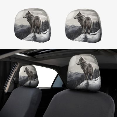 Snow Mountain Lone Wolf Car Seat Headrest Cover Stretch Breathable Car Headrest Covers Universal Headrest Covers for Cars Funny SUV Seat Head Rest Protector Fit Most Cars Sedan Van