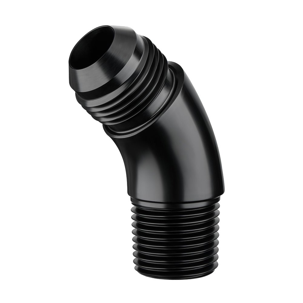 EVIL ENERGY 12AN to 3/4" NPT Male 45 Degree One Piece Full Flow Fitting Adapter Aluminum Black
