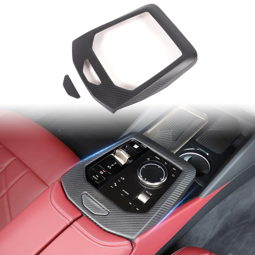Gear Shifter Decoration Panel Trim Center Console Frame Cover Compatible with BMW 5 Series G60 i5 530i 540i 2024 2025+ Genuine Carbon Fiber Shift Knob Panel Sticker Interior Accessories (Matte)