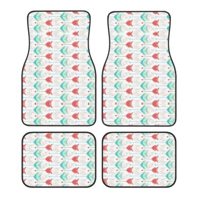Coral and Teal Arrows Print Universal Car Mats 4 Piece Set,Car Floor Mats for SUV,All-Weather Auto Floor Mats for A Cleaner