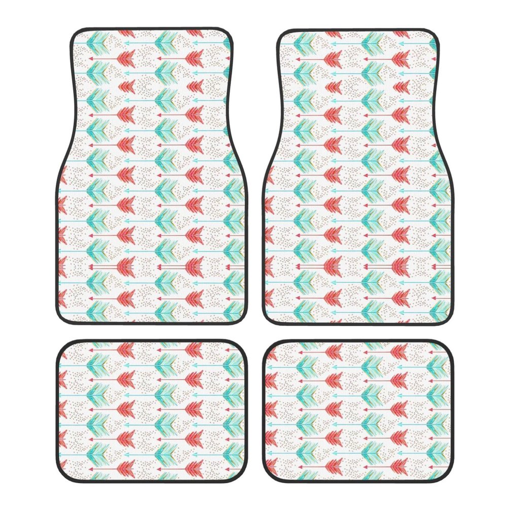 Coral and Teal Arrows Print Universal Car Mats 4 Piece Set,Car Floor Mats for SUV,All-Weather Auto Floor Mats for A Cleaner