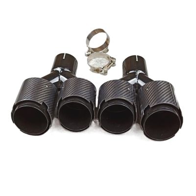 1 Pair Inlet 51mm Glossy Carbon Fiber Y Exhaust Tips Black Stainless Steel Compatible For Akrapovic Carbon Muffler Nozzles Exhaust Tip(IN 63 OUT 76 MM)