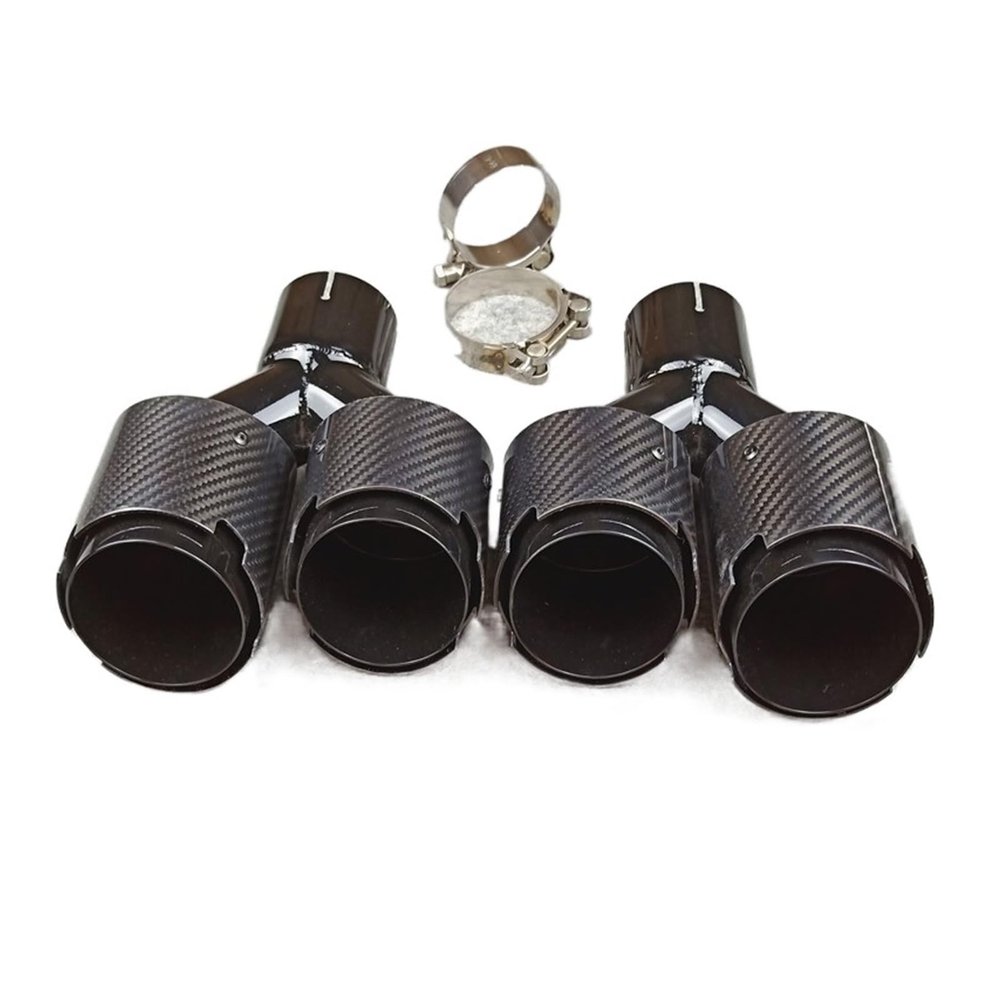 1 Pair Inlet 51mm Glossy Carbon Fiber Y Exhaust Tips Black Stainless Steel Compatible For Akrapovic Carbon Muffler Nozzles Exhaust Tip(IN 63 OUT 76 MM)