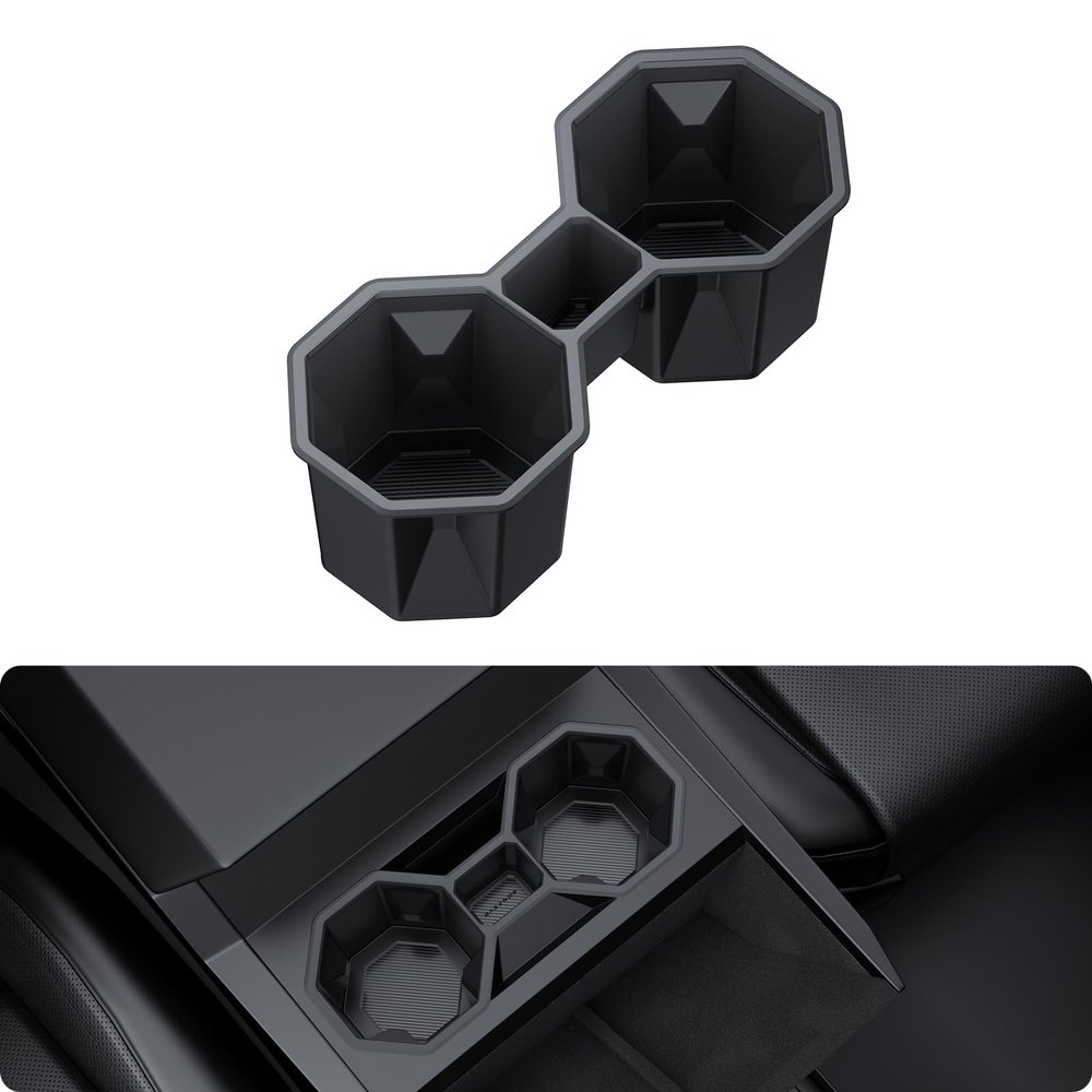 BASENOR 2024 2025 2026 Tesla Cybertruck Center Console Cup Holder Insert [Carbon Edition] Silicone Non-Slip Car Drink Holder Cybertruck Interior Accessories