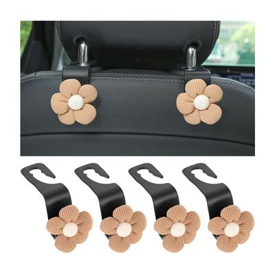 KHGUZ 4PCS Car Headrest Hooks, Cute Flower Vehicle Seat Organizer Hooks for Purses and Bags, Portable Automotive Purse Hanger Holder Decoration, Universal for SUV, Sedan, Truck (Orange/Black)