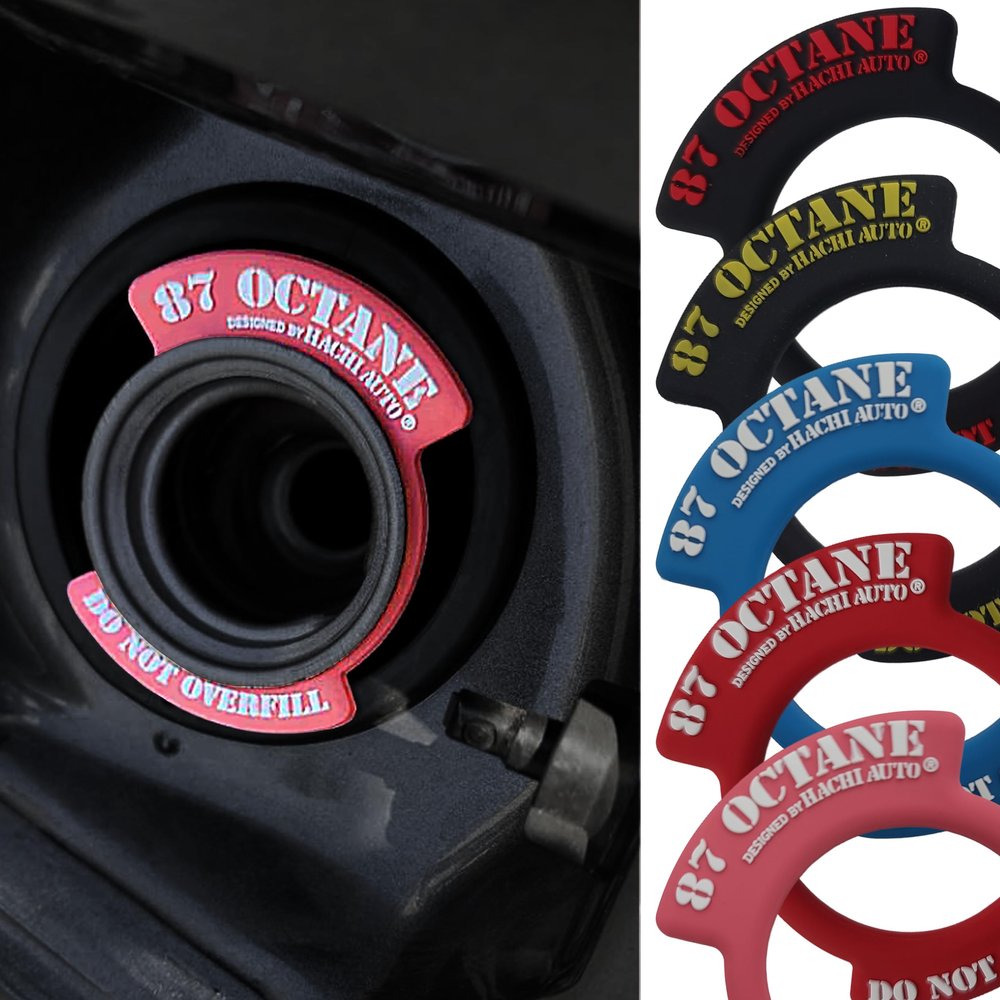 Hachi Auto 87 Octane Gas Gasoline Grade Do Not Overfill Fuel Filler Neck Indicator Indicate Reminder Ring (Black with Red Letter)