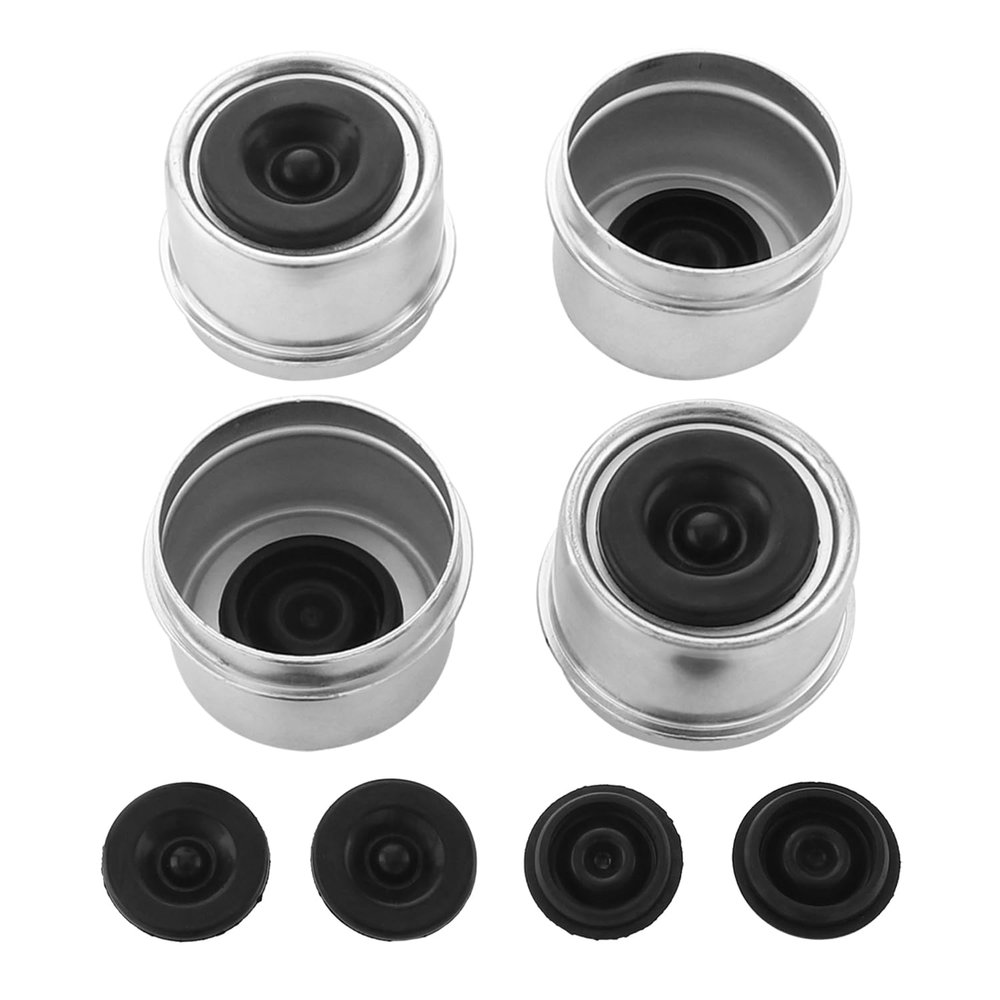 IFYKIM 4 PCS 1.98'' Trailer Hub Dust Cap Trailer Axle Grease Cap with 8 Rubber Plugs Steel Wheel Bearing Dust Caps Fit for Most Standard 2000 to 3500 Pound Axles Boat Dexter EZ Lube Trailer Camper RV