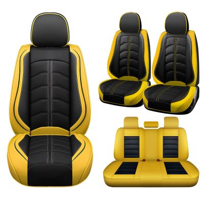 VECOZA Truck Seat Cover for Chevrolet Silverado 3500 1999-2026, Durable Waterproof Sports Seat CoverPremium Leather Seat Protector(5 Seats Standard, Black Yellow)