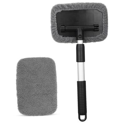 FOMIYES Extendable Car Window Cleaner Brush with Ergonomic Grip Head and Washable Microfiber Pads for Windshield Cleaning and Interior Detailing