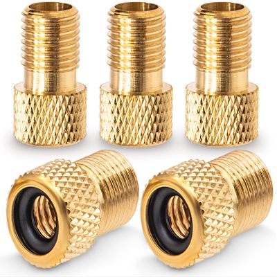 MEAJOO 5PCS Brass Presta Valve Adapter, Convert Presta to Schrader Adaptor, Inflate Tire Using Standard Pump or Air Compressor for Bikes(Reticulated Grain Style)