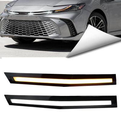 BINQIGOO 2Pcs Grille Lights LED Bar Front Switchback White&Amber LED Daytime Running Lights Compatible with Toyota Camry 2025 SE XSE LE XLE Amber Sequential Turn Signal Light Kit (clear)