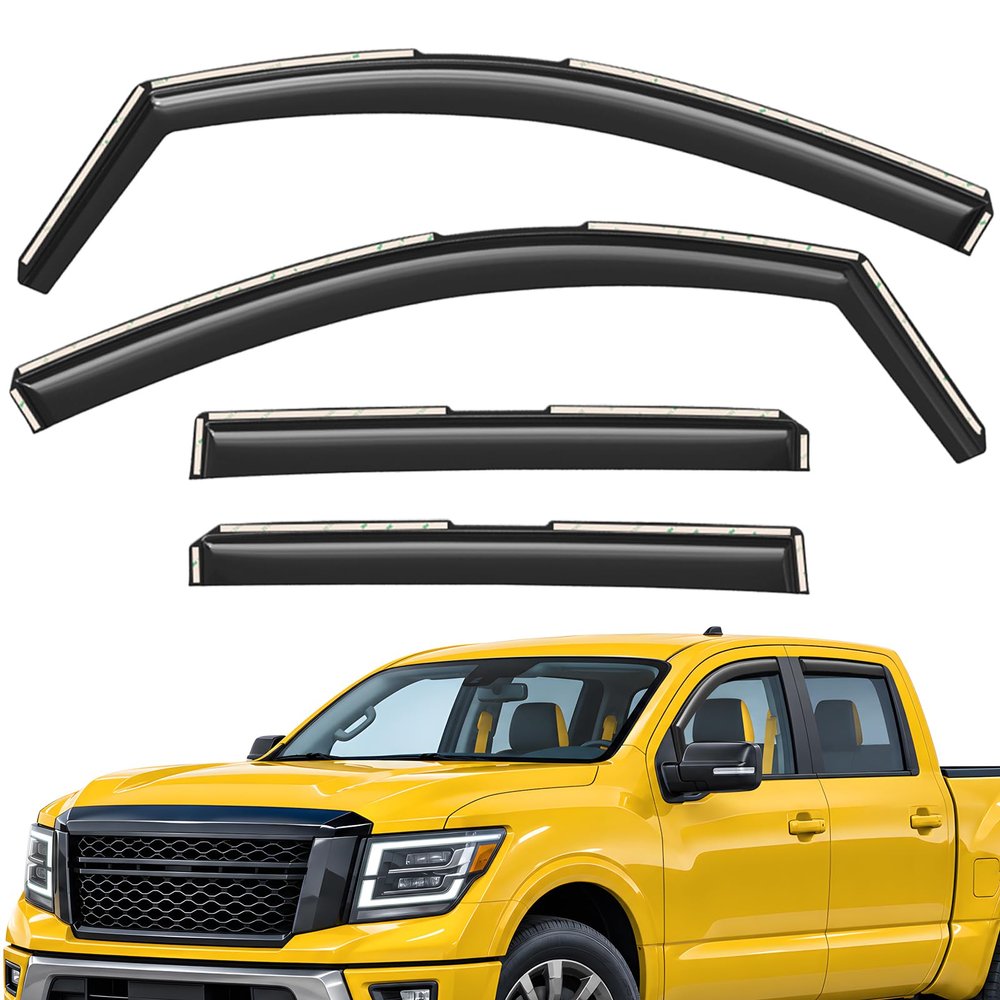 Extra Durable Window Deflectors in-Channel Window Visors Rain Guards Fit for Nissan Titan 2017-2024 Crew Cab, Sun Visors, Wind Vent for Shades, Exterior Car Accessories - 4pcs. AG0746