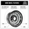 British Wire Wheel 13x7 Reverse 72 Spoke Cross Lace Wire Wheels w/ 2 Ear Chevy Bowtie Cut Knock Off Spinner Caps + Adapters 6x5.5, 6x135 | Chrome Deep Dish Lowrider Rims | Set of 4 + Lead Hammer view 3