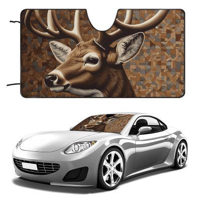 Deer on Brown Background Windshield Sunshade Car Foldable Sunlight Reflector Auto Front Window Sun Shade Visor Shield Shade,Keeps Vehicle Cool (51"x28")