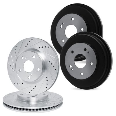R1 Concepts Front Rear Brake Rotors and Drum 1995-1997 Lincoln Town Car