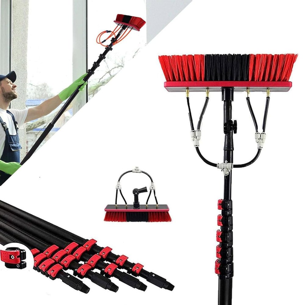 Telescopic Hydrocleaner Telescopic Brush with Telescopic Rod, Outdoor Window Washing Pole, Water Fed Cleaning System w/ 3.6-10.8m Hose, for Roof, Window, Car, Caravan,5.4m