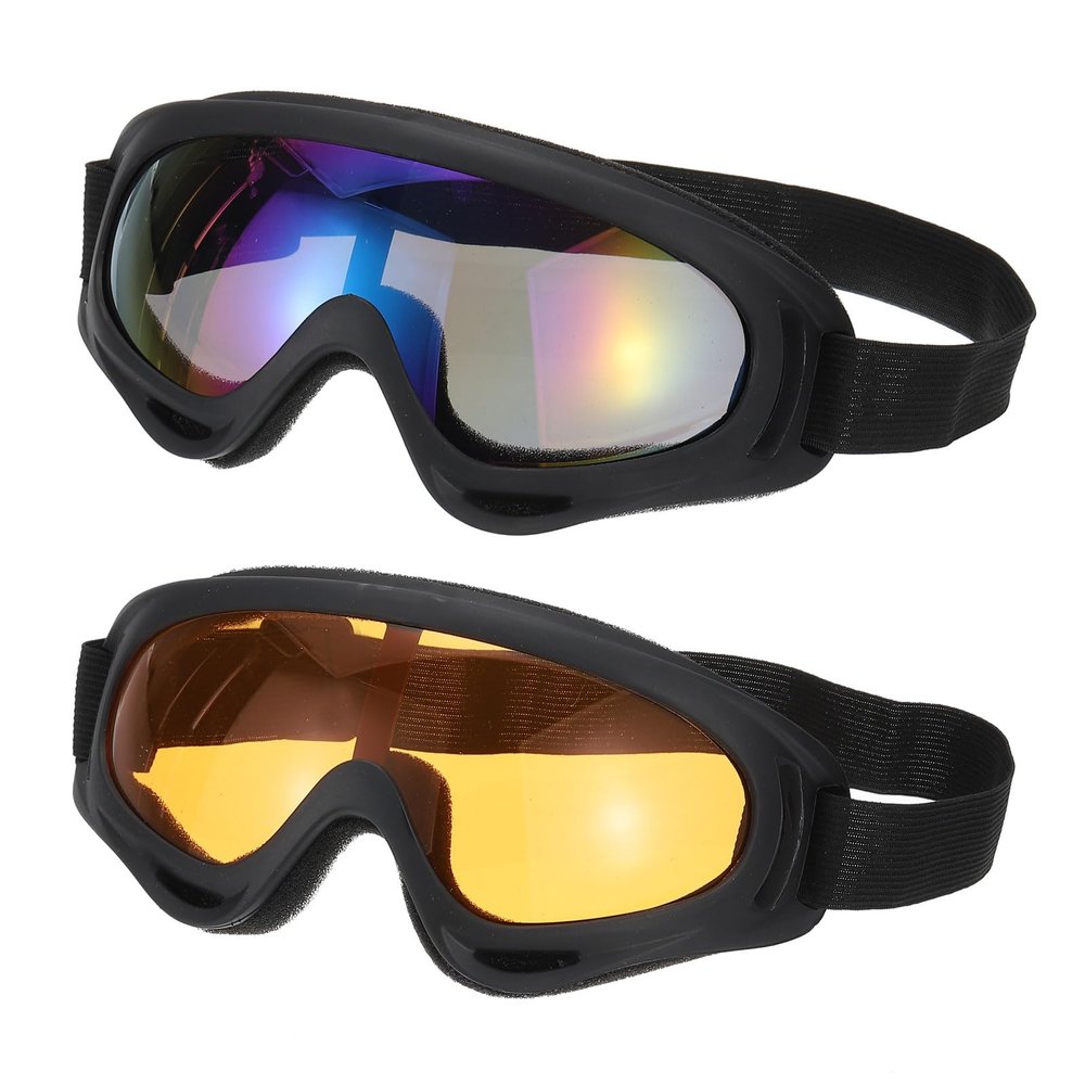 PATIKIL Dirt Bike Goggles, 2 Pcs Motorcycle Goggles ATV Goggles Ski Goggles Racing Helmet Goggles Windproof for Mountaineering Sky Diving Ski Riding, Black with Colorful/Orange Lenses