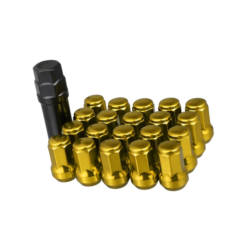 REPAIROCK M12 x 1.25 Car Lug Nuts Cone Seat Closed End Bulge Acorn Hex Wheel Nut with Socket Key Gold Tone - Pack of 20 Auto Replacement Parts
