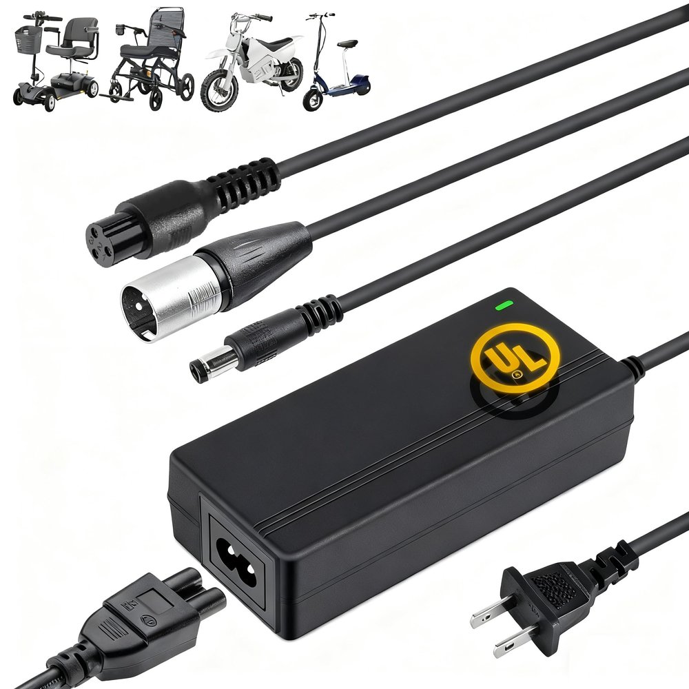 Carsty Wheelchair Charger & Mobility Scooter Charger | Universal 24V 2A Fast Charging | Safety-Certified 3-in-1 Solution (Hoverboard Compatible)