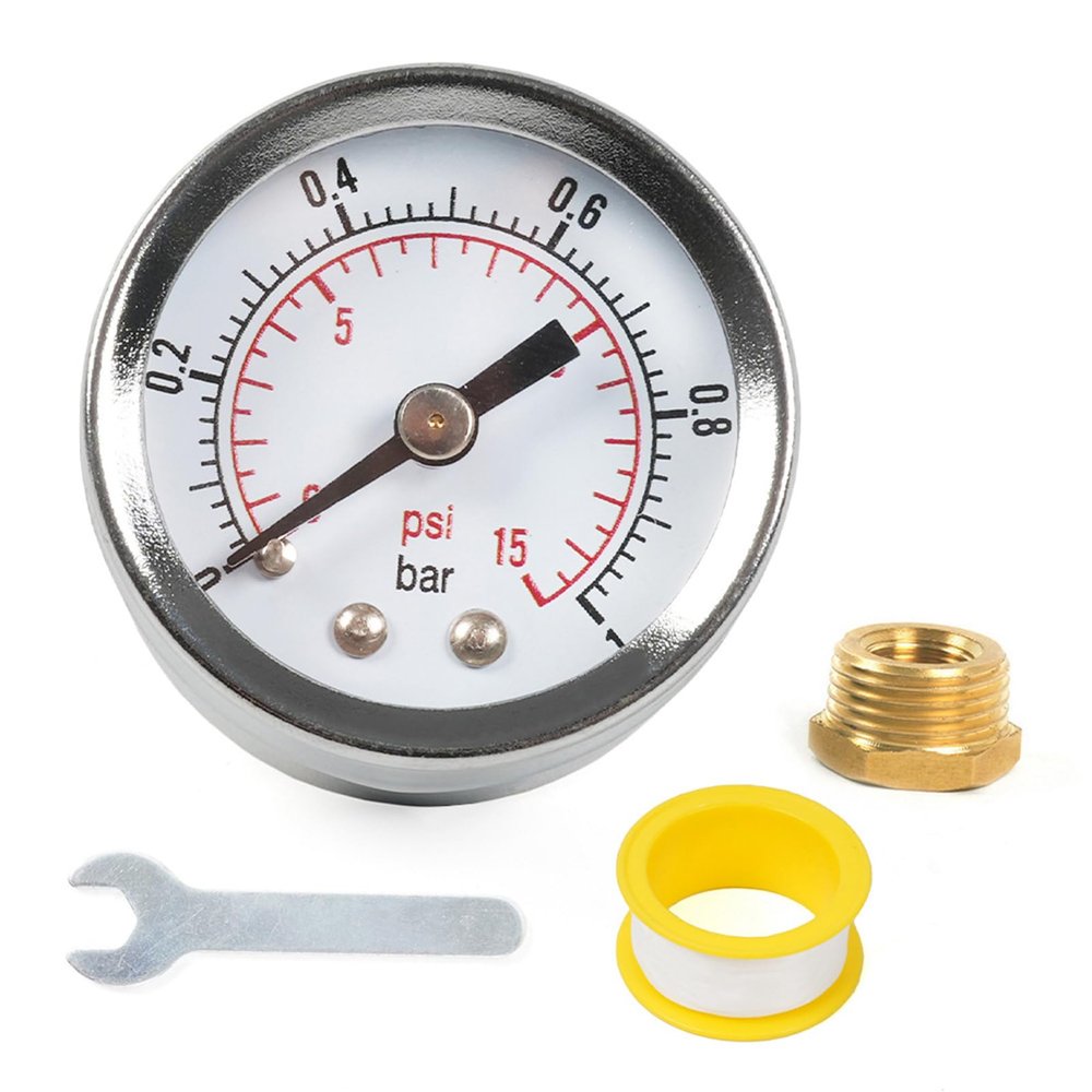 YZYDF 1/8'' Pressure Gauge 0-15PSI 0-1Bar & Wrench Adaptor Double Scale Pressure Gauge for Injections