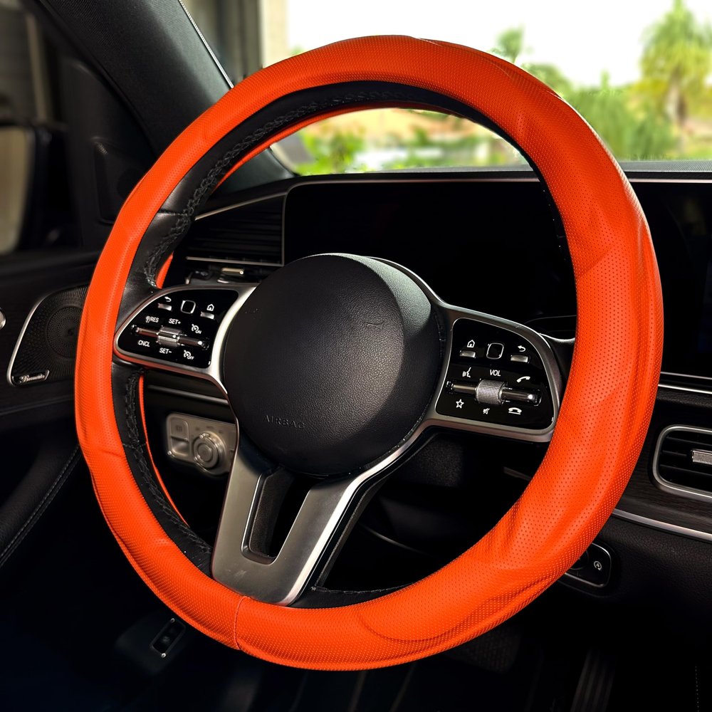 Lord AutoFashion LA Microfiber Leather Steering Wheel Cover Universal 14.5-15 inch (Orange)