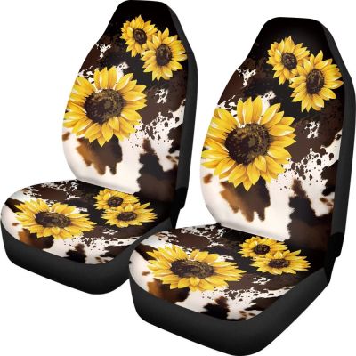FOR U DESIGNS Non Slip Car Seat Pad Universal Car Seat Covers Front Seats Cow & Sunflower Print Car Seat Protector Cushion Breathable Washable
