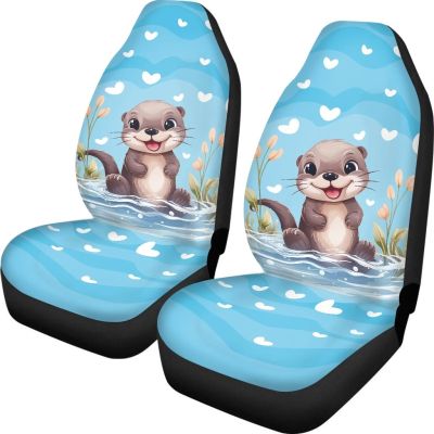 FOR U DESIGNS Universal Car Seat Covers Front Seats Only Blue Cute Car Seat Protector Cushion Sea Otter Print Non Slip Car Seat Pad 2 Pack Car Accessories