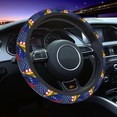 America Flag and Venezuela Flag Car Steering Wheel Covers,Soft Steering Wheel Protector for Women & Men,Universal 15 Inch Auto Car
