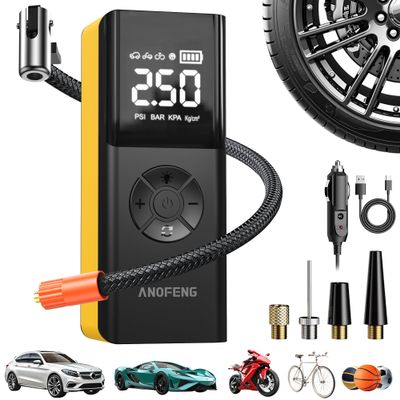 Tire Inflator Portable Air Compressor Cordless Bike Pump with Digital Dual Values Display,18000mAh & 150PSI Air Pump for Vehicle, Motorcycle, Bike, Ball,Dual-Use Type(DC Socket) LED Light