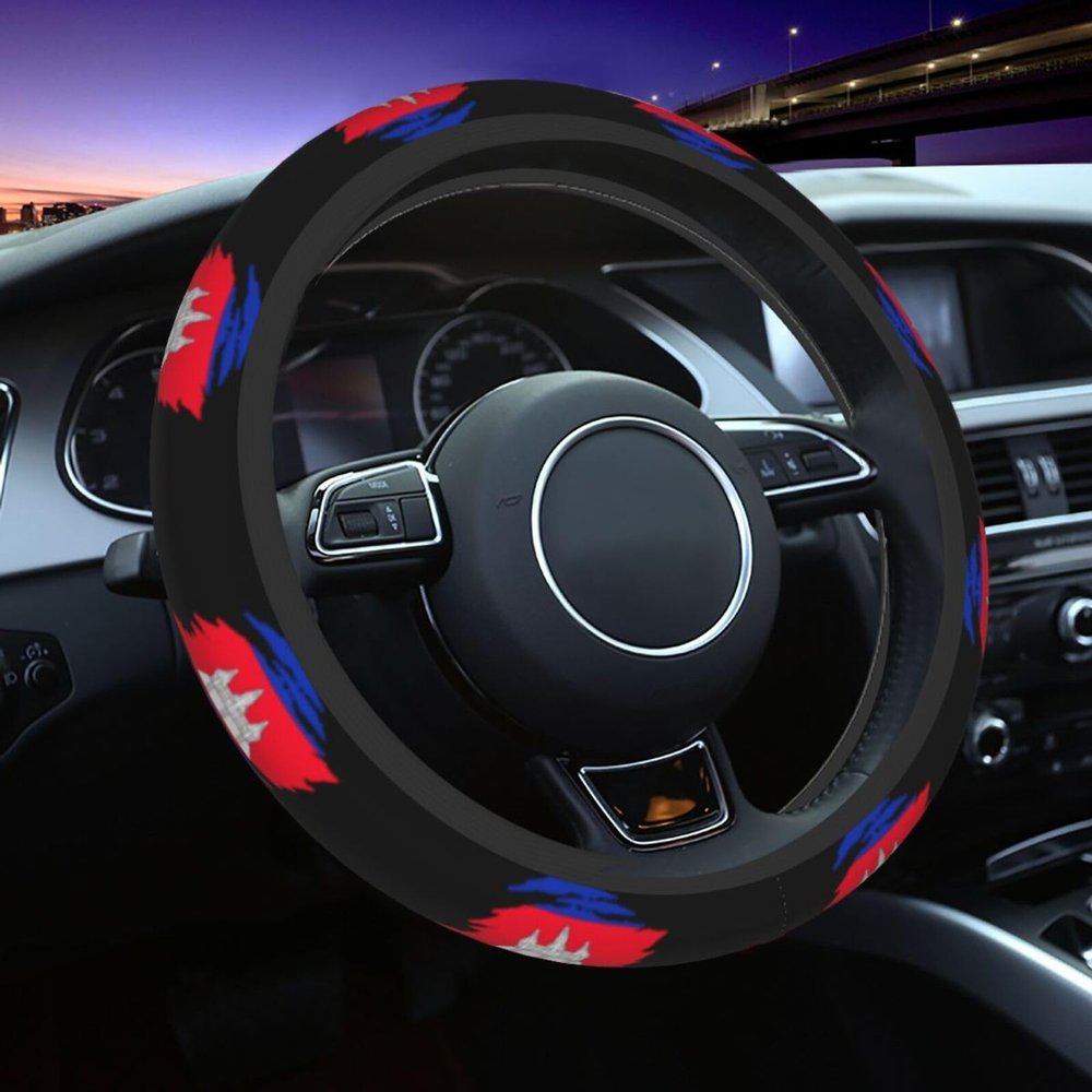 Cambodian Flag Car Steering Wheel Covers,Soft Steering Wheel Protector for Women & Men,Universal 15 Inch Auto Car251