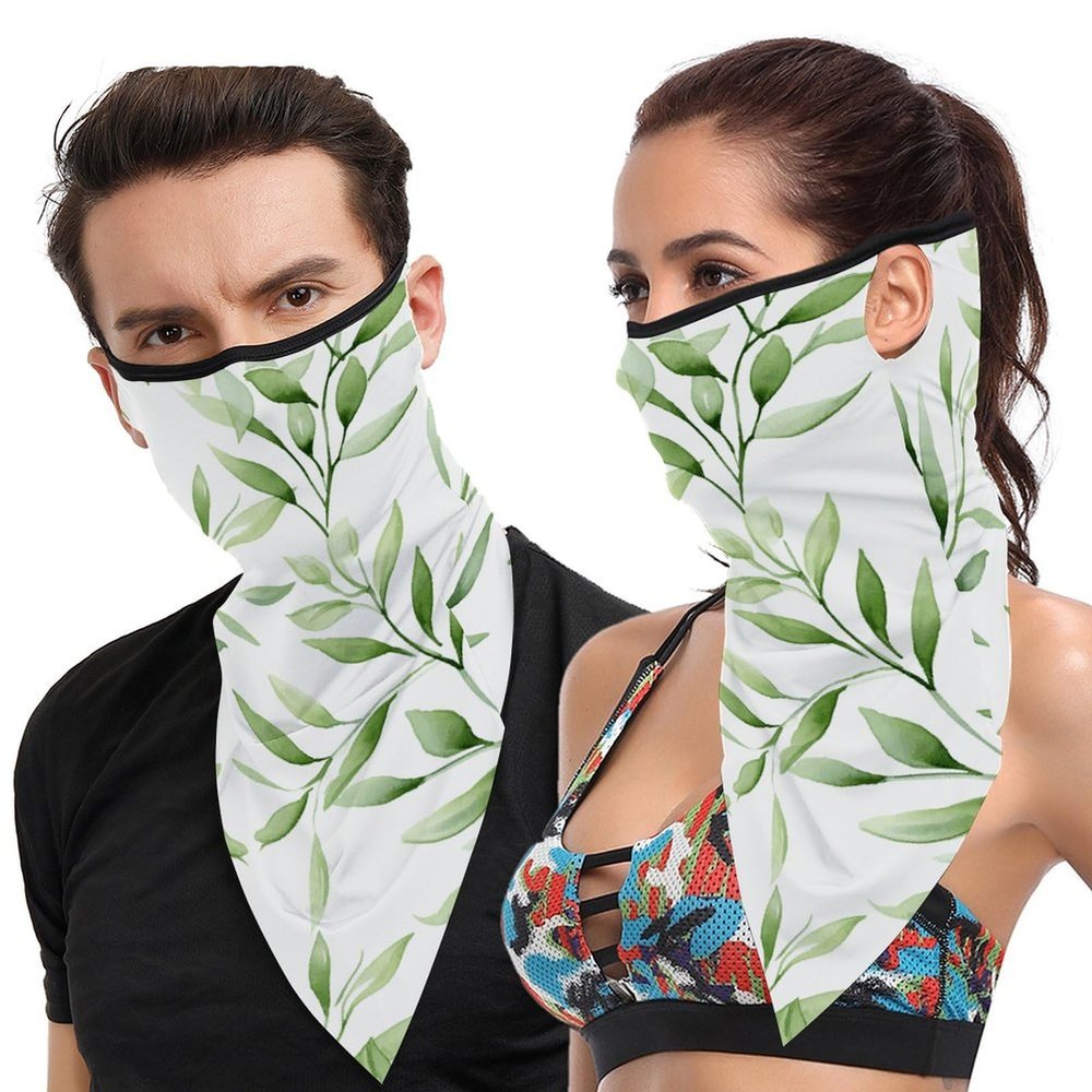 VFKLT Ear Loop Mask Neck Gaiter Face Mask, Green Leaves Printed Multifunctional Reusable Face Cover Windproof Face Mask for Women Men Hiking Running