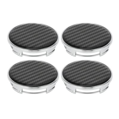Hihaha Wheel Center Caps Hub Caps Rim Center Caps Plastic OD: 65mm/2.56" 4 Pc Gloss Silver Tone for Ford for Chevy with Black Carbon Fiber Pattern Sticker