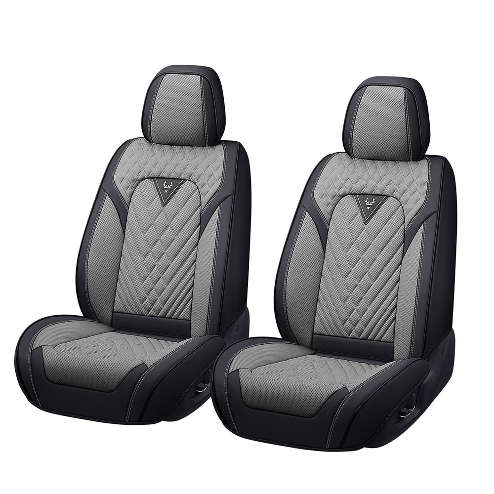 KSJH Car Seat Cover Fit 98% of BMW 2000-2025,Premium Nappa Leather Breathable Waterproof Sports Seat Cover,Easy to Install Automotive Seat Covers Front PairBlack & Gray
