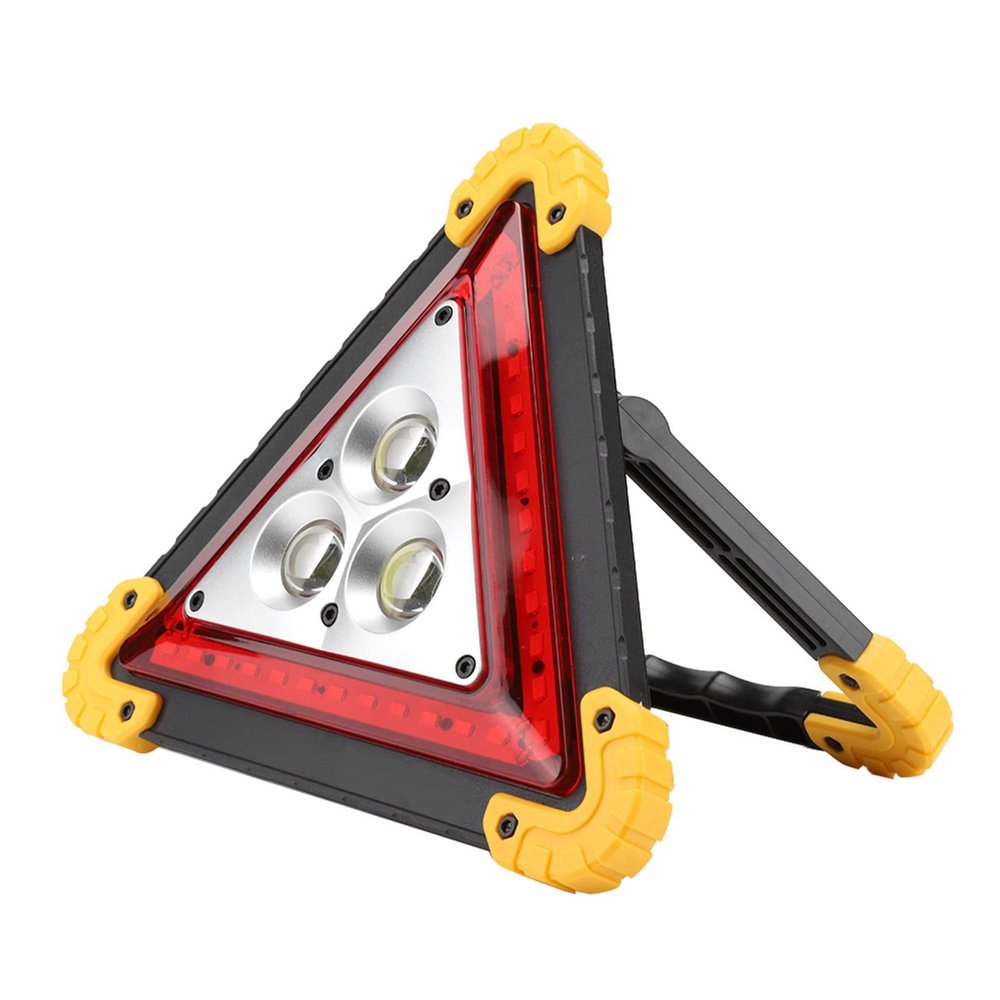 Multifunction Car Breakdown Emergency Safety Triangle Stop Sign with Red LED Warning Light High Visibility Compact Portable 2 Charging Modes for Option