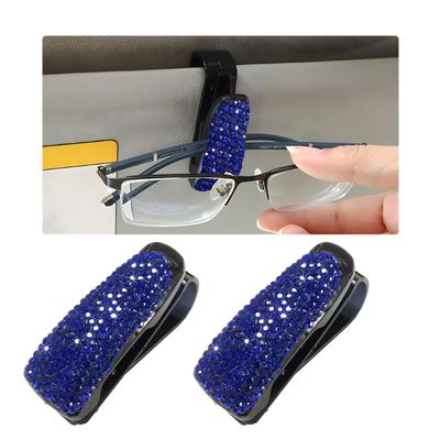 Wevdn 2 PCS Car Sun Visor Glasses Holder, Fashion Bling Car Eyeglasses Sunglasses Hanger for Women Girls, Glasses Holder Clip Hanger Mount with Ticket Card Clip, Car Accessories (Dark Blue)