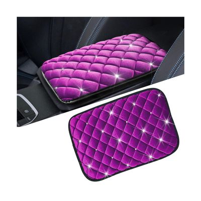 Mandark Bling Car Center Console Cover, Crystal Rhinestone Fluffy Automotive Armrest Seat Box Cushion Pad, Soft Comfortable Diamond Arm Rest Protection Mat, Universal Vehicle Accessories (Purple)