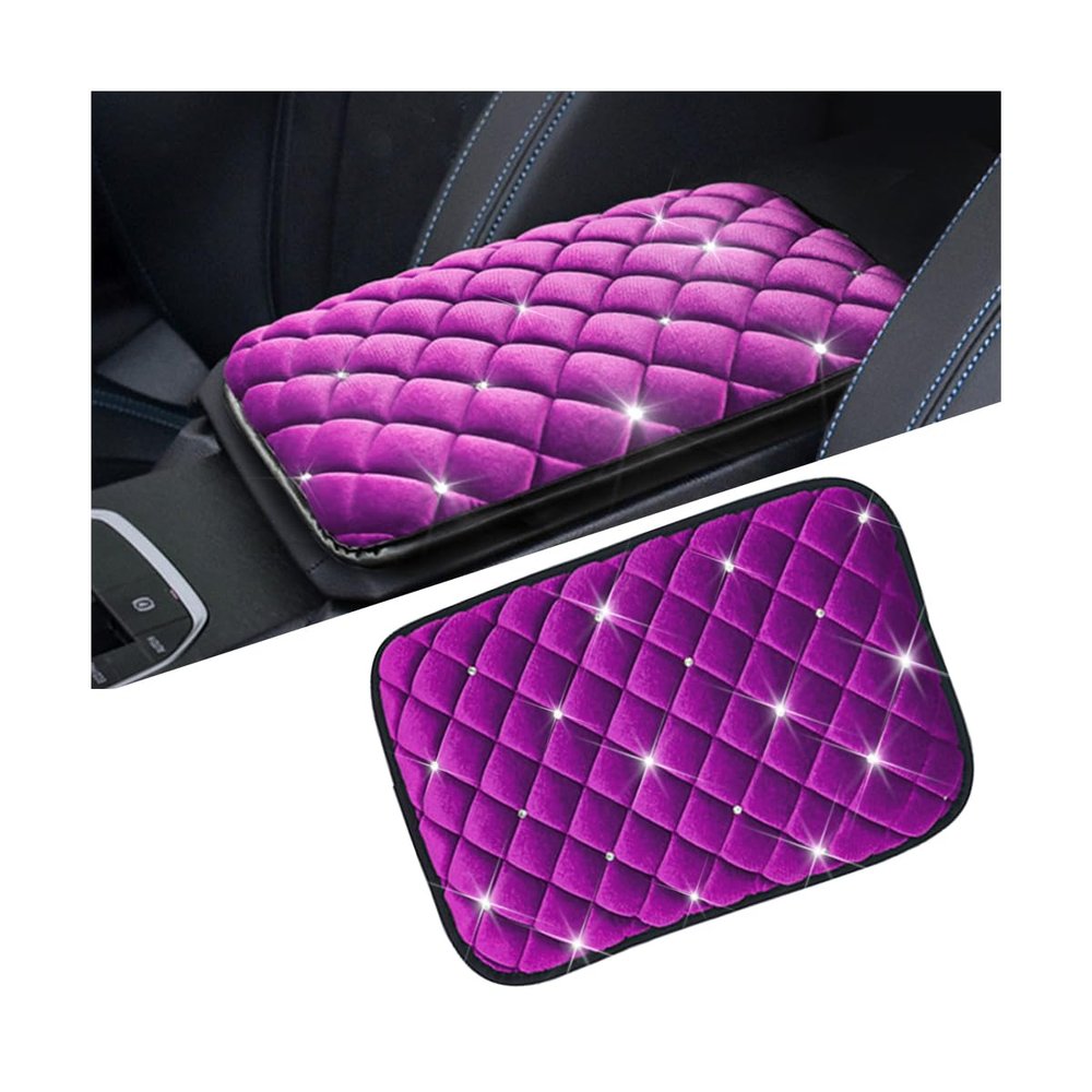 Mandark Bling Car Center Console Cover, Crystal Rhinestone Fluffy Automotive Armrest Seat Box Cushion Pad, Soft Comfortable Diamond Arm Rest Protection Mat, Universal Vehicle Accessories (Purple)