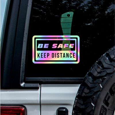 (2 Pcs, 6.8'' x 4'', Hologram) No Background Durable and Waterproof of Be Safe Keep Distance Sticker Decal for Laptops, Water Bottles, Cars, Trucks, Wall Ideal Gift