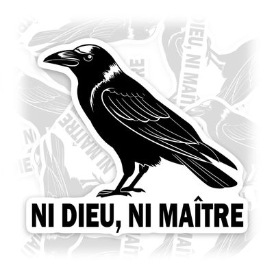 No Gods No Masters Sticker or Magnet Decal Ni Dieu Ni Maitres French Crow Anarchist Raven Punk Atheist Bird Waterproof Vinyl Sticker for Bumper Water Bottle Car Fridge Laptop
