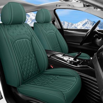 WQCXYHW 5 Seats Leather Car Seat Covers for VW Volkswagen Taos 2022-2024,Luxury Comfort Waterproof Breathable Nappa Leather Car Seat Cover,Airbag Compatible Seat Cushions(Green,Full Set)