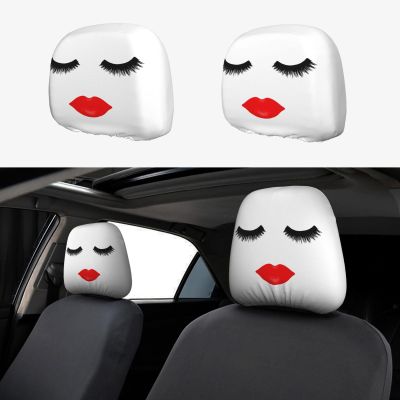 SEOCKA Black Eyelashes Lashes Red Nice Lips 2 Pack Car Headrest Covers Car Seat Head Rest Protector Auto Seat Cover Interior Accessories Universal Fit for Cars Vans Trucks