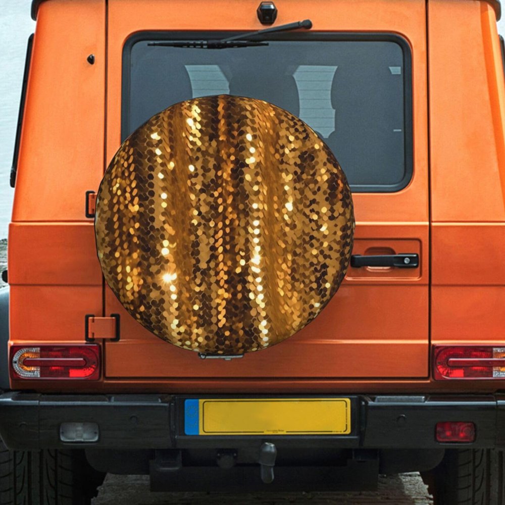 Spare Tire Cover 14 Inch Waterproof Dust-Proof Wheel Tire Cover Gold Sequin Sparkle Wheel Protector Fit for Trailer, Rv, SUV and Many Vehicle