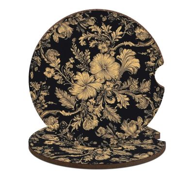 Car Coasters for Cup Holders,Gold Frame Elements Printed Car Cup Holder Coasters,2 Pack Universal Wood Cute Cup Holder Insert with Finger Slot,2.6" Cute Car Accessories Interior for Women Men