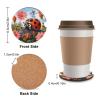 Car Coasters for Cup Holders,Cartoon Ladybug Flower Printed Car Cup Holder Coasters,2 Pack Universal Wood Cute Cup Holder Insert with Finger Slot,2.6" Cute Car Accessories Interior for Women Men view 2