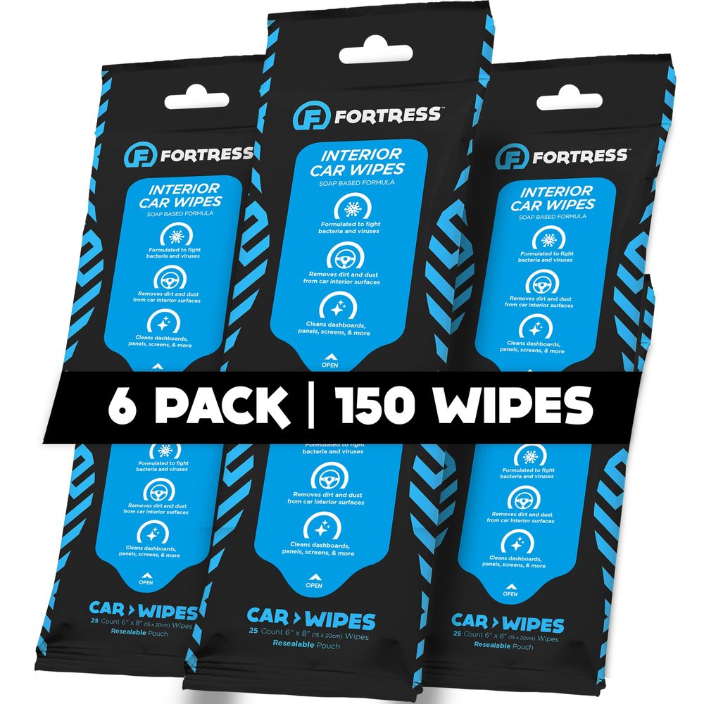 Fortress Car Interior Wipes (25 ct, Pack of 6) for Car Interior Cleaning, Dashboard, Seats, Detailing, and Steering Wheel [Travel Size] Skin-Safe Car Interior Cleaner Supplies