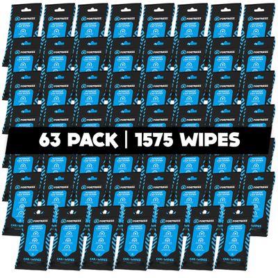 Fortress Car Interior Wipes (25 ct, Pack of 63) for Car Interior Cleaning, Dashboard, Seats, Detailing, and Steering Wheel [Travel Size] Skin-Safe Car Interior Cleaner Supplies